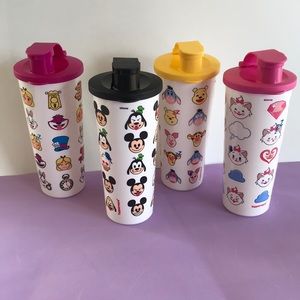 New Tupperware Disney Emoji Tumblers With Flip Top 16oz Multicolor Set of 4